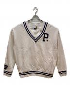 POLO RALPH LAURENポロ・ラルフローレン）の古着「PワッペンVネックスウエット」｜ホワイト×ネイビー