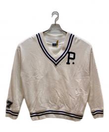 POLO RALPH LAUREN（ポロ・ラルフローレン）の古着「PワッペンVネックスウエット」｜ホワイト×ネイビー
