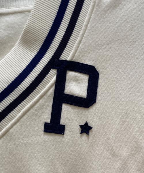 POLO RALPH LAUREN（ポロ・ラルフローレン）POLO RALPH LAUREN (ポロ・ラルフローレン) PワッペンVネックスウエット ホワイト×ネイビー サイズ:Lの古着・服飾アイテム