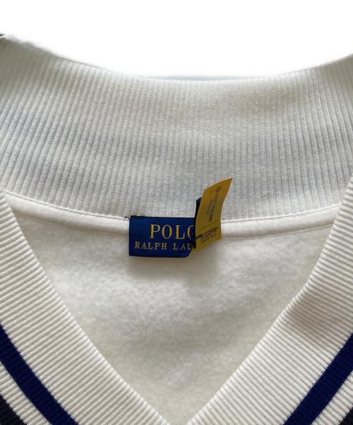POLO RALPH LAUREN（ポロ・ラルフローレン）POLO RALPH LAUREN (ポロ・ラルフローレン) PワッペンVネックスウエット ホワイト×ネイビー サイズ:Lの古着・服飾アイテム
