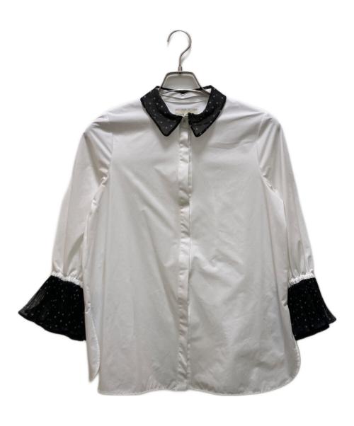 UNITED ARROWS（ユナイテッドアローズ）UNITED ARROWS (ユナイテッドアローズ) オーガンジーカフス ブラウス ホワイト×ブラック サイズ:不明の古着・服飾アイテム