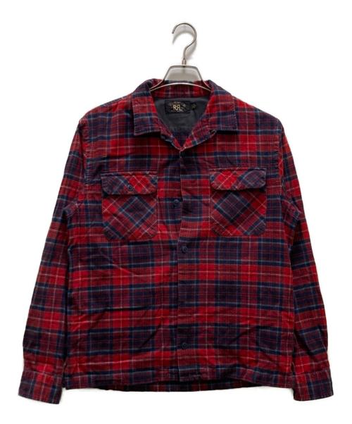 RRL（ダブルアールエル）RRL (ダブルアールエル) チェックネルオープンカラーシャツ レッド×ネイビー サイズ:Mの古着・服飾アイテム