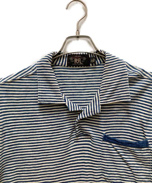 RRL（ダブルアールエル）RRL (ダブルアールエル) インディゴボーダーポロシャツ ホワイト×インディゴ サイズ:Mの古着・服飾アイテム