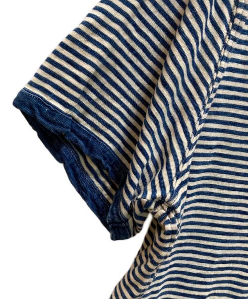 RRL（ダブルアールエル）RRL (ダブルアールエル) インディゴボーダーポロシャツ ホワイト×インディゴ サイズ:Mの古着・服飾アイテム