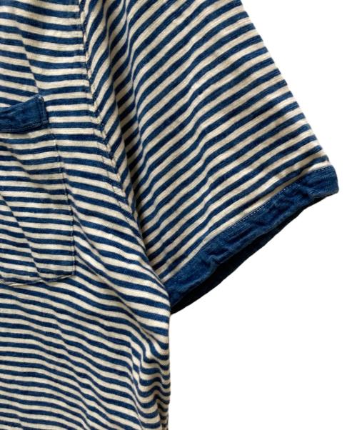 RRL（ダブルアールエル）RRL (ダブルアールエル) インディゴボーダーポロシャツ ホワイト×インディゴ サイズ:Mの古着・服飾アイテム