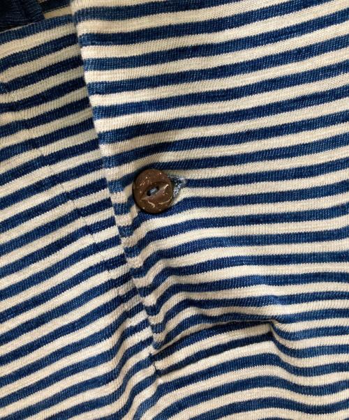 RRL（ダブルアールエル）RRL (ダブルアールエル) インディゴボーダーポロシャツ ホワイト×インディゴ サイズ:Mの古着・服飾アイテム