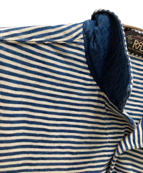 RRL（ダブルアールエル）RRL (ダブルアールエル) インディゴボーダーポロシャツ ホワイト×インディゴ サイズ:Mの古着・服飾アイテム