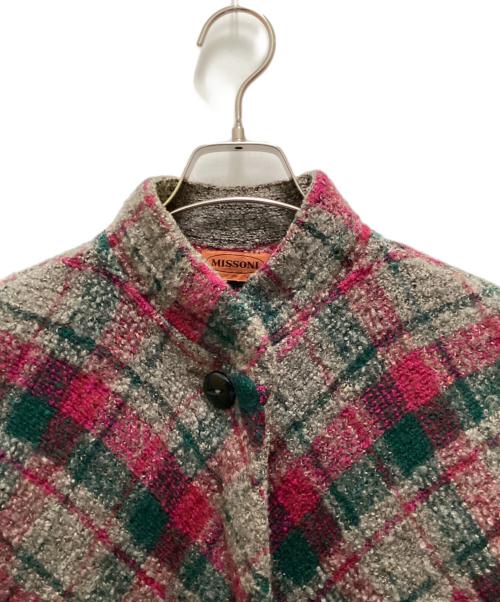 missoni（ミッソーニ）missoni (ミッソーニ) モヘア混ノーカラーコート グリーン×グレー サイズ:freeの古着・服飾アイテム