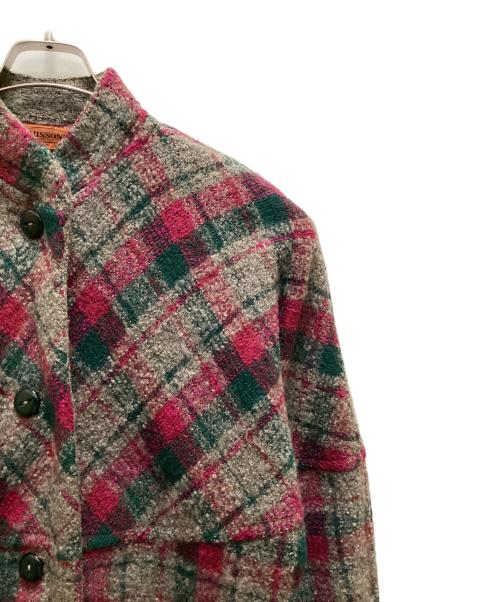 missoni（ミッソーニ）missoni (ミッソーニ) モヘア混ノーカラーコート グリーン×グレー サイズ:freeの古着・服飾アイテム