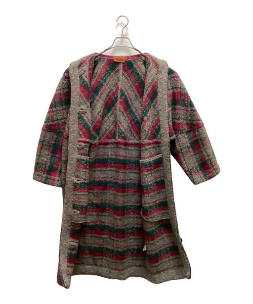 missoni（ミッソーニ）missoni (ミッソーニ) モヘア混ノーカラーコート グリーン×グレー サイズ:freeの古着・服飾アイテム