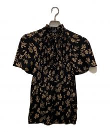 LAUREN RALPH LAUREN（ローレンラルフローレン）の古着「フラワーボウタイブラウス」｜ブラック×ベージュ