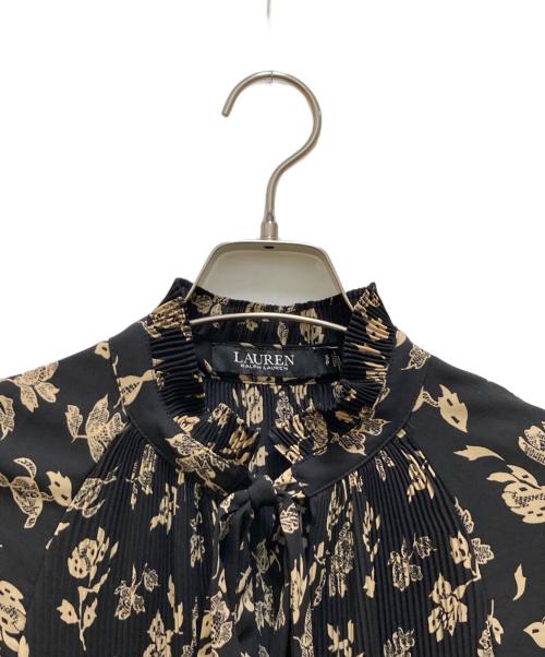 LAUREN RALPH LAUREN（ローレンラルフローレン）LAUREN RALPH LAUREN (ローレンラルフローレン) フラワーボウタイブラウス ブラック×ベージュ サイズ:Sの古着・服飾アイテム