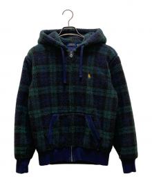 POLO RALPH LAUREN（ポロ・ラルフローレン）の古着「ブラックウォッチボアジップパーカー」｜ネイビー×グリーン