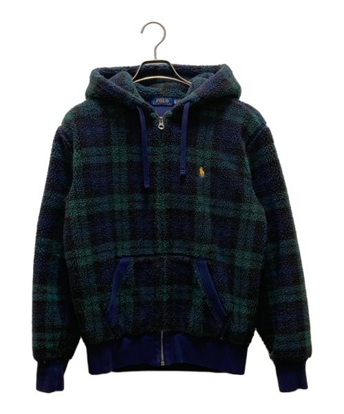POLO RALPH LAUREN（ポロ・ラルフローレン）POLO RALPH LAUREN (ポロ・ラルフローレン) ブラックウォッチボアジップパーカー ネイビー×グリーン サイズ:XSの古着・服飾アイテム