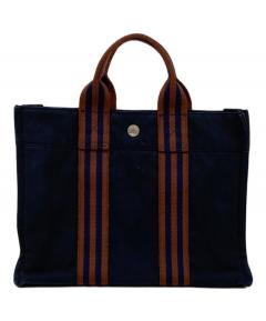 HERMES ネイビー トートバッグ 中古・古着通販】HERMES (エルメス) コットンキャンバストートバッグ