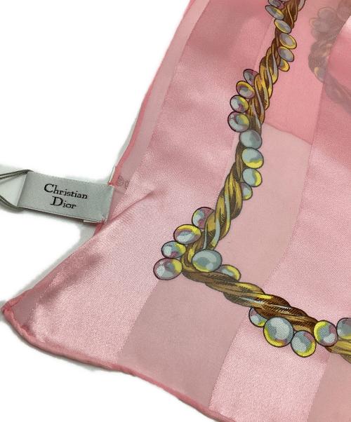 Christian Dior（クリスチャン ディオール）Christian Dior (クリスチャン ディオール) 宝石デザイン ロゴシルクスカーフ ピンク 未使用品の古着・服飾アイテム