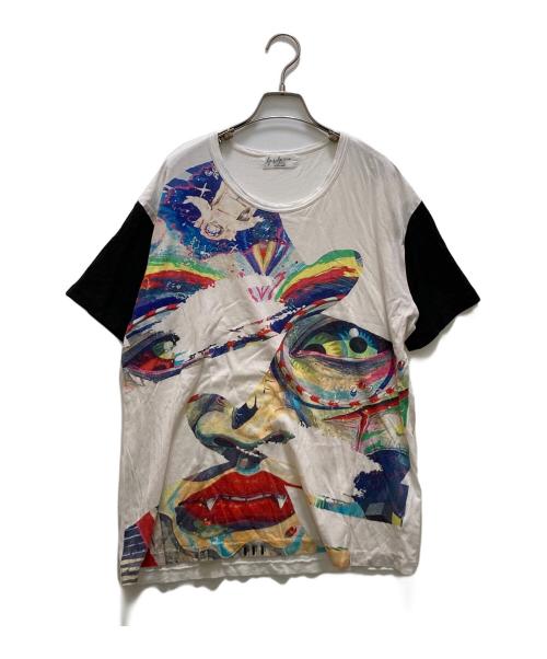 Yohji Yamamoto pour homme（ヨウジヤマモト プールオム）Yohji Yamamoto pour homme (ヨウジヤマモト プールオム) フェイスデザインTシャツ ホワイト×ブラック サイズ:3の古着・服飾アイテム
