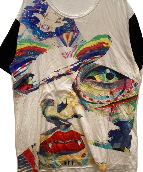 Yohji Yamamoto pour homme（ヨウジヤマモト プールオム）Yohji Yamamoto pour homme (ヨウジヤマモト プールオム) フェイスデザインTシャツ ホワイト×ブラック サイズ:3の古着・服飾アイテム