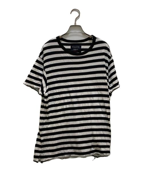 REGULATION Yohji Yamamoto MEN（レギュレーション ヨウジヤマモト）REGULATION Yohji Yamamoto MEN (レギュレーション ヨウジヤマモト) ほつれ加工ボーダーTシャツ ホワイト×ブラック サイズ:3の古着・服飾アイテム
