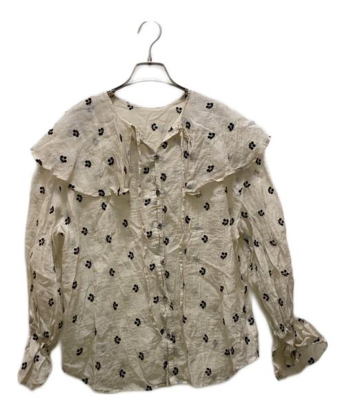 fredy emue（フレディエミュ）fredy emue (フレディエミュ) シアー楊柳刺繍ケープブラウス ベージュ×ブラック サイズ:38 未使用品の古着・服飾アイテム