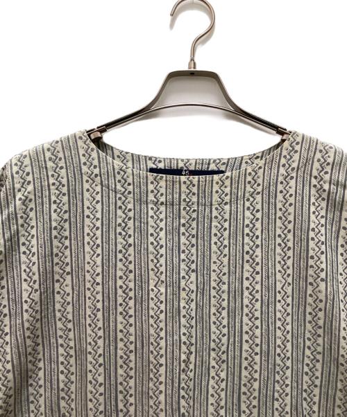 45rpm（45アールピーエム）45rpm (45アールピーエム) インディゴ抜染めワンピース グレー×ベージュの古着・服飾アイテム