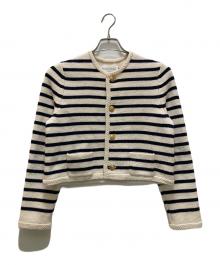 MACPHEE（マカフィー）の古着「ハーフミラノボーダー クルーネックカーディガン」｜ベージュ