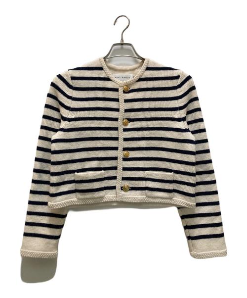 MACPHEE（マカフィー）MACPHEE (マカフィー) ハーフミラノボーダー クルーネックカーディガン ベージュ サイズ:Sの古着・服飾アイテム