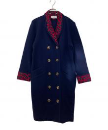 Yves Saint Laurent（イヴサンローラン）の古着「レオパード切替ショールカラーダブルニットコート」｜ネイビー