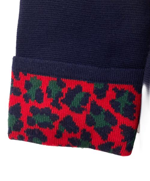 Yves Saint Laurent（イヴサンローラン）Yves Saint Laurent (イヴサンローラン) レオパード切替ショールカラーダブルニットコート ネイビー サイズ:Mの古着・服飾アイテム