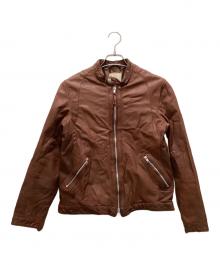 BEAUTY&YOUTH（ビューティーアンドユース）の古着「ラムレザ-シングルライダースジャケット」｜ブラウン