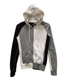 1PIU1UGUALE3 RELAX（ウノピゥウノウグァーレトレ リラックス）の古着「パッチワークジップパーカー」｜ホワイト×ブラック