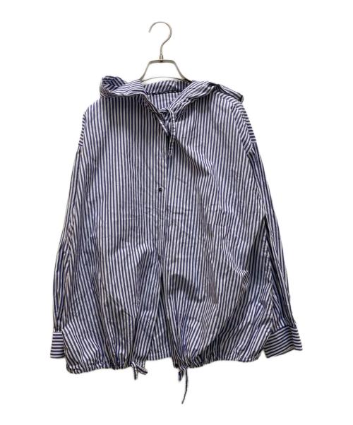 mizuiro-ind（ミズイロインド）mizuiro-ind (ミズイロインド) ストライプシャツパーカー ホワイト×ブルー サイズ:FREEの古着・服飾アイテム