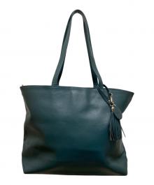 business leather factory（ビジネス レザー ファクトリー）の古着「タッセルキーホルダー付レザートートバッグ」｜グリーン