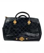 VERSACEヴェルサーチェ）の古着「サンバースト PVC×レザー ボストンバッグ」｜ブラック