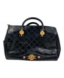 VERSACE（ヴェルサーチェ）の古着「サンバースト PVC×レザー ボストンバッグ」｜ブラック