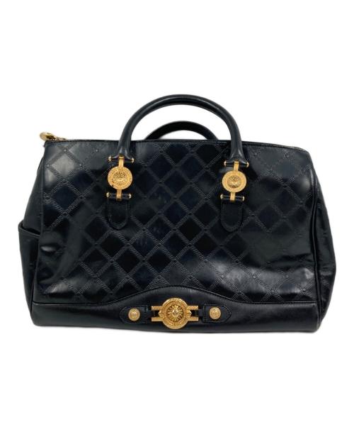 VERSACE（ヴェルサーチェ）VERSACE (ヴェルサーチェ) サンバースト PVC×レザー ボストンバッグ ブラックの古着・服飾アイテム