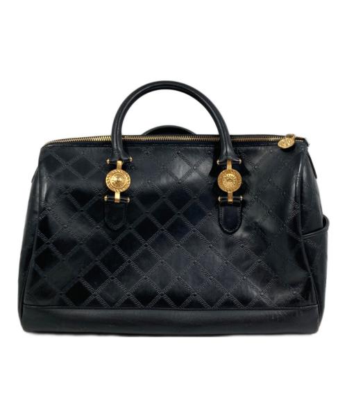 VERSACE（ヴェルサーチェ）VERSACE (ヴェルサーチェ) サンバースト PVC×レザー ボストンバッグ ブラックの古着・服飾アイテム