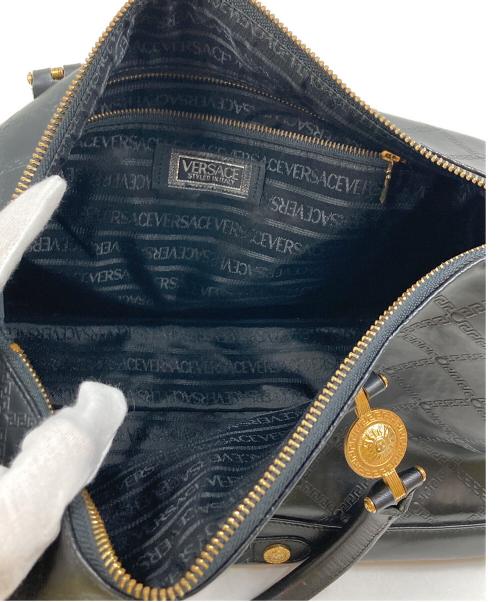 VERSACE（ヴェルサーチェ）VERSACE (ヴェルサーチェ) サンバースト PVC×レザー ボストンバッグ ブラックの古着・服飾アイテム