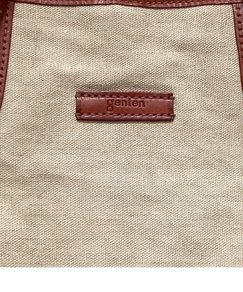 genten（ゲンテン）genten (ゲンテン) キャンバスレザーハンドバッグ ブラウンの古着・服飾アイテム