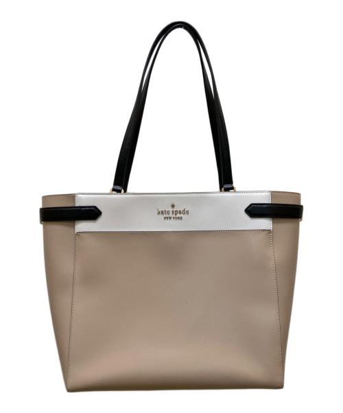 Kate Spade（ケイトスペード）Kate Spade (ケイトスペード) ステイシー カラーブロック ラップトップ トートバッグ ベージュ×ホワイトの古着・服飾アイテム