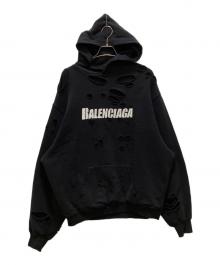 BALENCIAGA（バレンシアガ）の古着「キャップスデストロイドフーディープルオーバー」｜ブラック