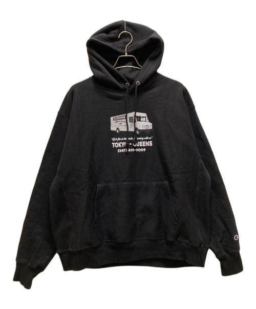 the apartment（ジ アパートメント）The Apartment (ジ アパートメント) THE Almeda club (ザアラメダクラブ) Champion (チャンピオン) Queens Tokyo Moving Hoodie ブラック サイズ:ＸＬの古着・服飾アイテム