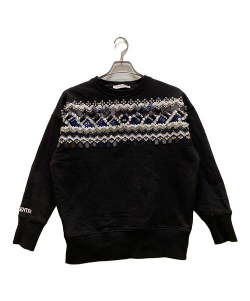 VALENTINO（ヴァレンティノ）VALENTINO (ヴァレンティノ) スパンコールロゴトレーナー ブラック サイズ:ＸＳの古着・服飾アイテム