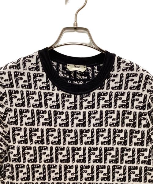 FENDI（フェンディ）FENDI (フェンディ) ズッカ柄半袖ニットワンピース ホワイト×ブラック サイズ:42の古着・服飾アイテム
