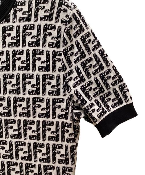 FENDI（フェンディ）FENDI (フェンディ) ズッカ柄半袖ニットワンピース ホワイト×ブラック サイズ:42の古着・服飾アイテム