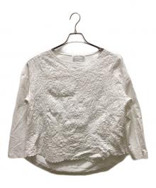 BEARDSLEY（ビアズリー）の古着「《シーズンレス・洗える》フロント刺繍カットソー」｜ホワイト