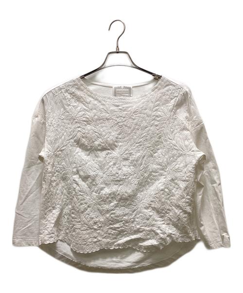 BEARDSLEY（ビアズリー）BEARDSLEY (ビアズリー) 《シーズンレス・洗える》フロント刺繍カットソー ホワイト サイズ:FREEの古着・服飾アイテム