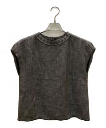 BALLSEY（ボールジィ）の古着「ポリエステルレーヨンカラミ フレンチスリーブブラウス」｜ブラック