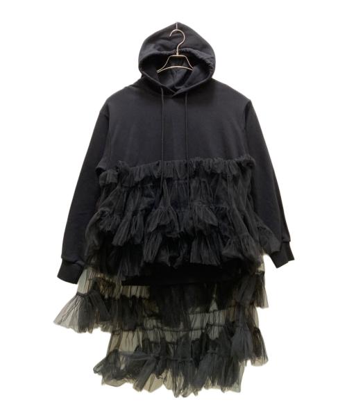 VIVIANO（ヴィヴィアーノ）VIVIANO (ヴィヴィアーノ) アシンメトリーチュールフーディー ブラック サイズ:Mの古着・服飾アイテム