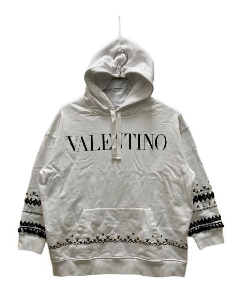 VALENTINO（ヴァレンティノ）VALENTINO (ヴァレンティノ) フロントロゴ スパンコール フリンジデザイン プルオーバーパーカー ホワイト サイズ:ＸＳの古着・服飾アイテム